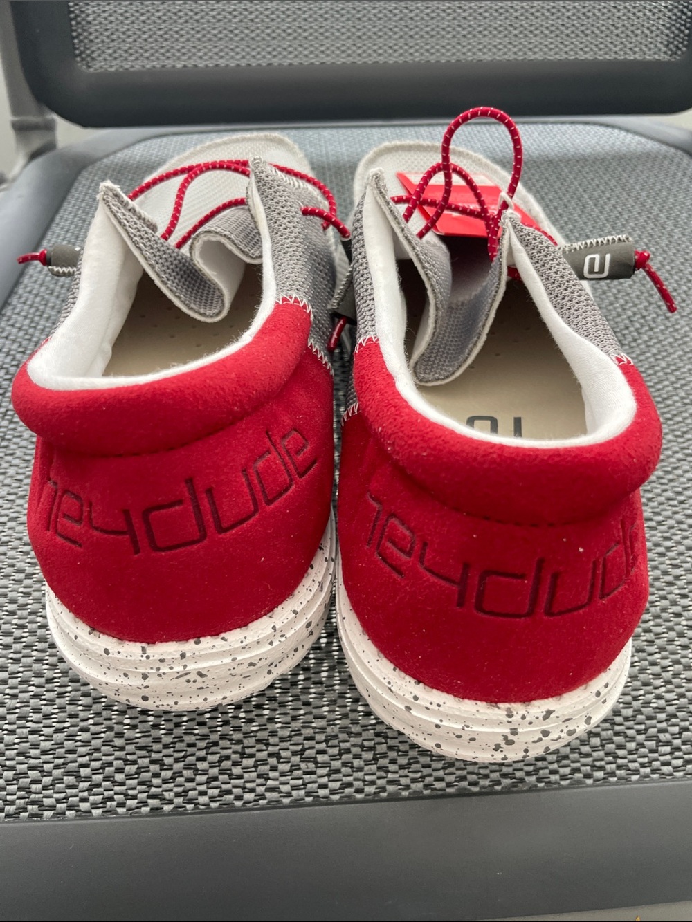 Hey Dude Light Gray Mesh Loafers with Red Accents - Picture 3 of 6